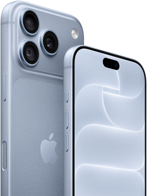 iPhone 18 Pro, ledovcově modrý, pohled zepředu i zezadu na Ceramic Shield a trojitou fotosoustavu