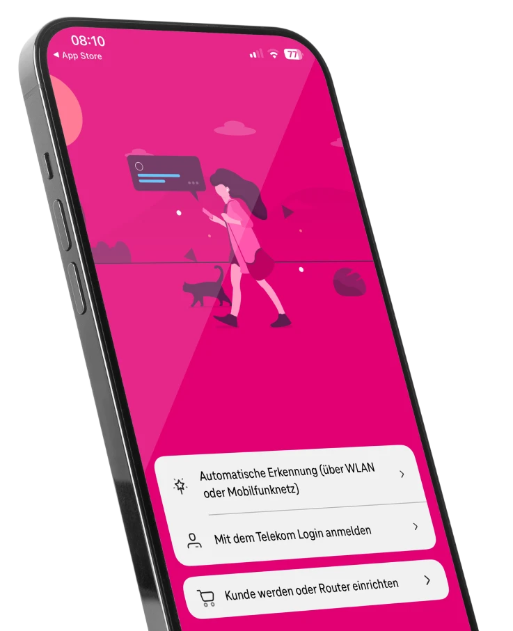 Ein Smartphone zeigt die Anmeldung mit dem Telekom Login in der MeinMagenta App.