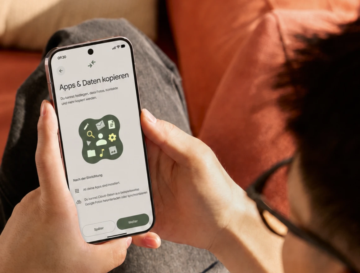 Auf einem Smartphone steht Apps & Daten kopieren und weitere Einrichtungsoptionen und Hinweise