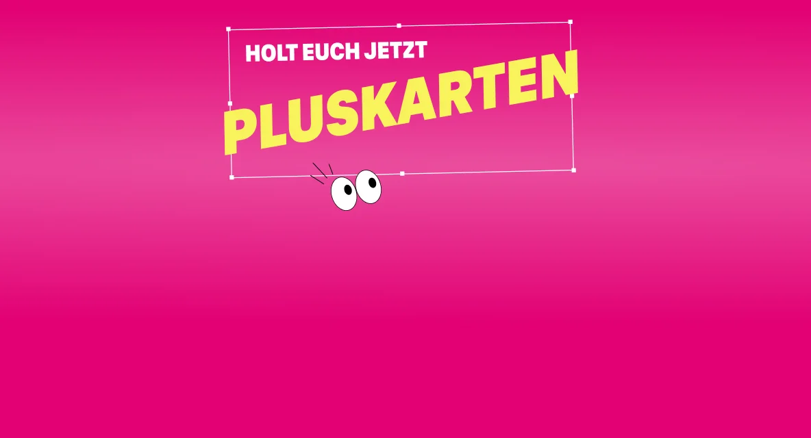 Holt euch jetzt PlusKarten – Illustration mit Augen auf magenta Hintergrund