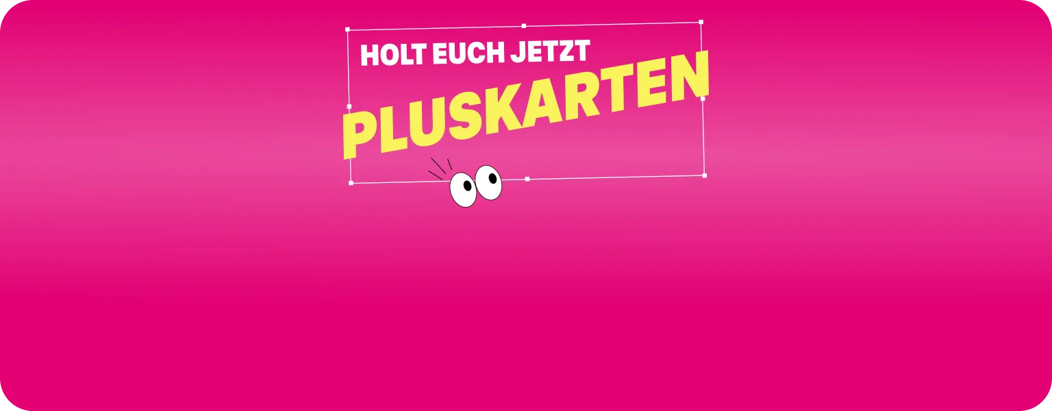 Holt euch jetzt PlusKarten – Illustration mit Augen auf magenta Hintergrund