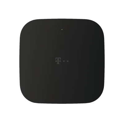 Telekom Glasfaser Modem 2 – Frontansicht des schwarzen Glasfaser-Modems mit Telekom Logo