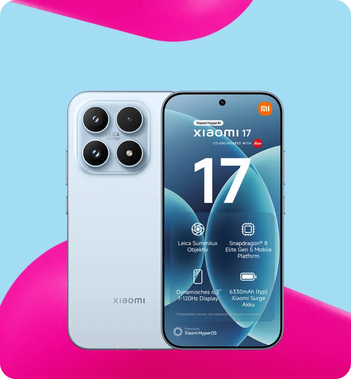 Xiaomi 17 in Ice Blue, Vorder- und Rückansicht mit Leica Kamera