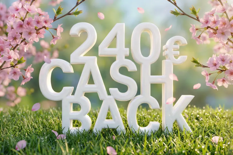 Frühlingsmotiv mit Wiese und Kirschblüten zur Cashback-Aktion