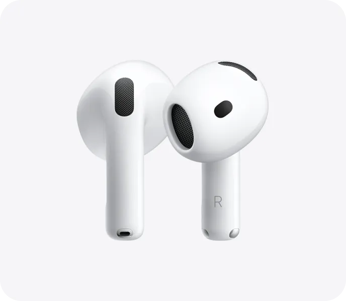 AirPods 5 in Weiß, linker und rechter Ohrhörer nebeneinander