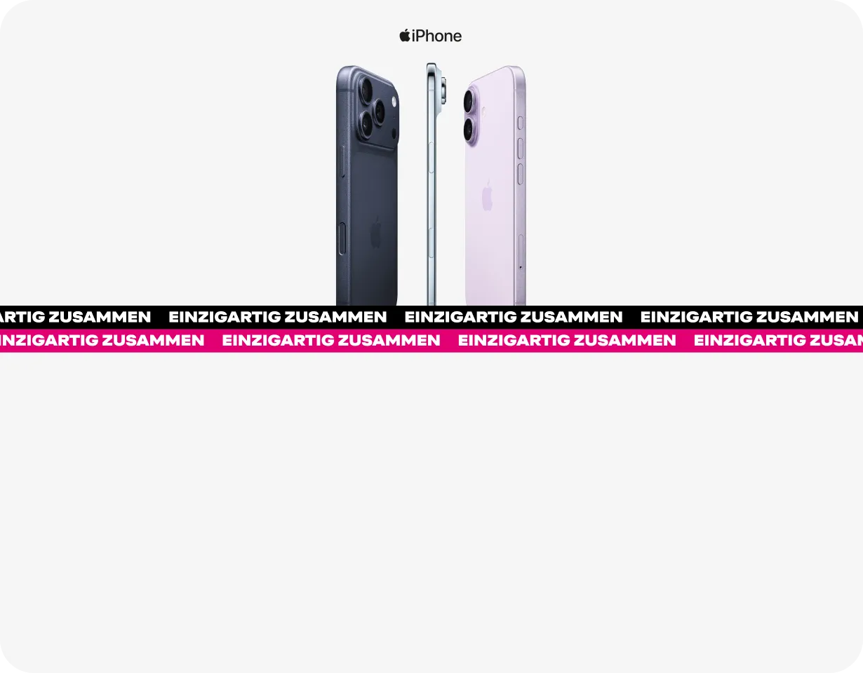 Drei iPhone Modelle in verschiedenen Farben vor hellem Hintergrund.