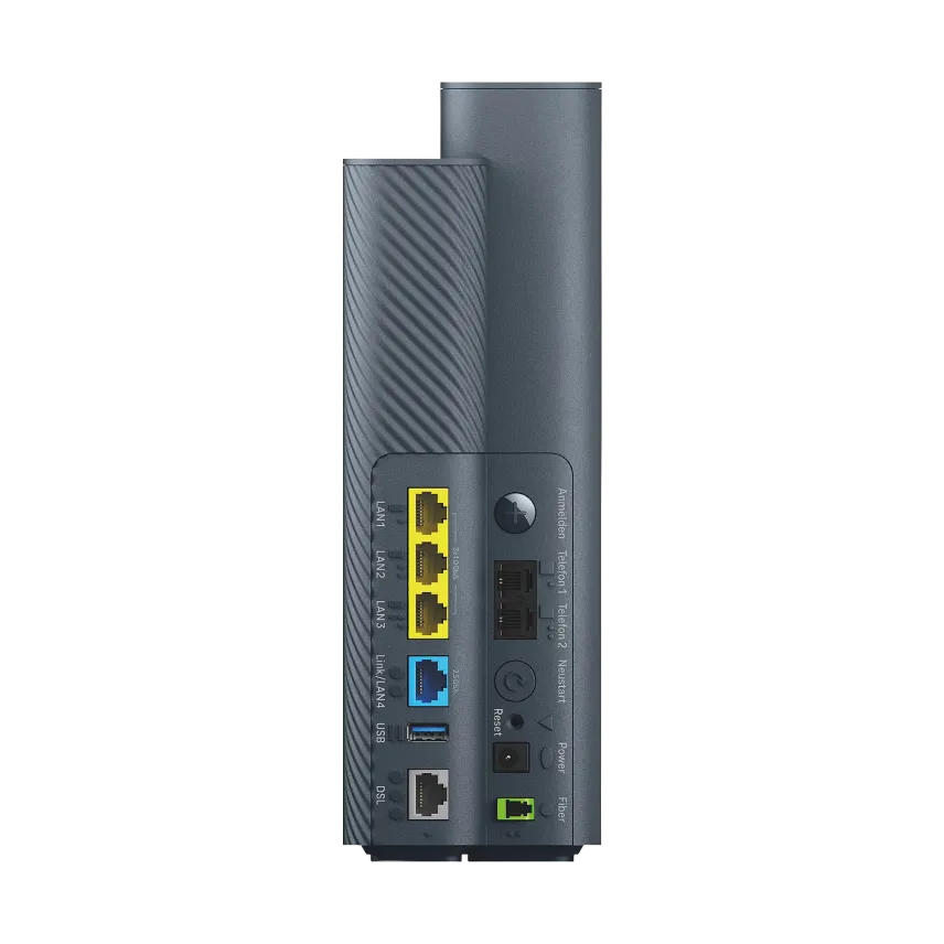 Telekom Speedport 7 Router in Atlantic Blue – Rückansicht mit LAN-, DSL- und Stromanschlüssen