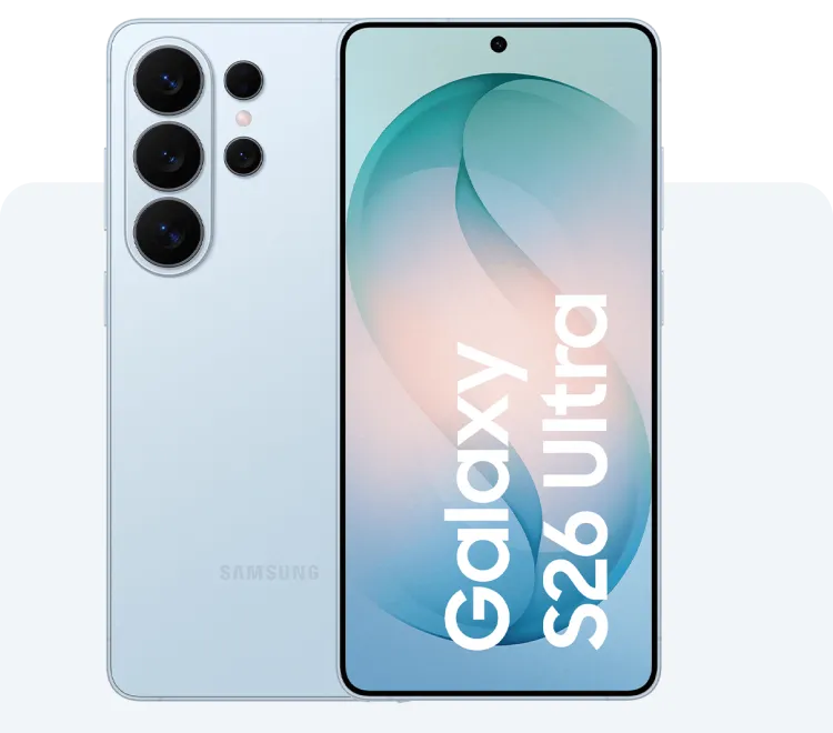 Samsung Galaxy S26 Ultra in Sky Blue, Vorder- und Rückansicht