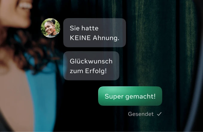 Chatnachrichten und gesendete Antwort im Display der Brille