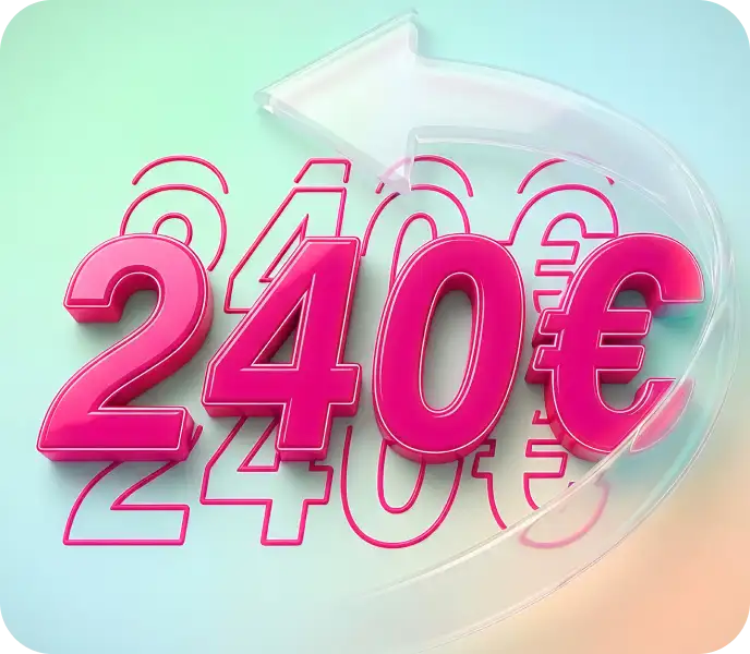 „240 € Cashback” zwischen Blumen auf einer Wiese.